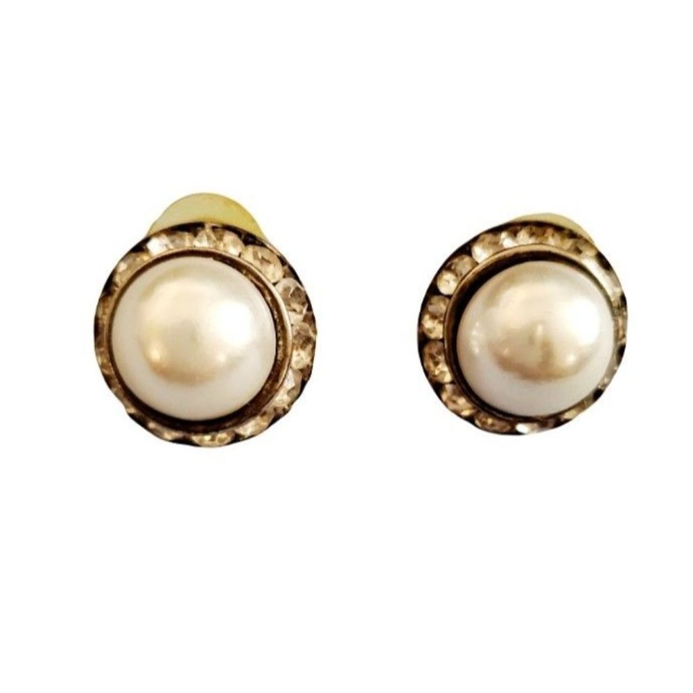 Women's Fashion Jewelry Faux Domed Pearl Enamel Crystals Swirl‎ Earrings - Picture 2 of 8